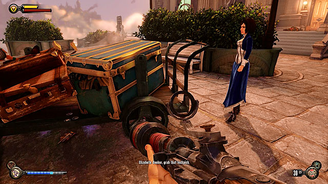 Once youve killed all hostile units inspect a luggage cart found in front of the station - Go to Comstock house - Chapter 28 - Emporia - BioShock: Infinite - Game Guide and Walkthrough