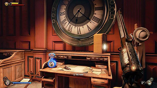 Continue exploring the office, finding a lockpick and some salt on a desk under a large clock - Go to Comstock house - Chapter 29 - Port Prosperity - BioShock: Infinite - Game Guide and Walkthrough