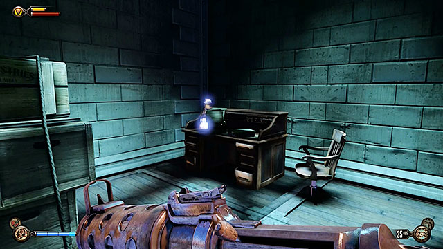 Gondola to Monument Island - on a lower level of the maintenance tower, inside a room located beneath the towers archway - Chapters 4-5 - Infusions - BioShock: Infinite - Game Guide and Walkthrough