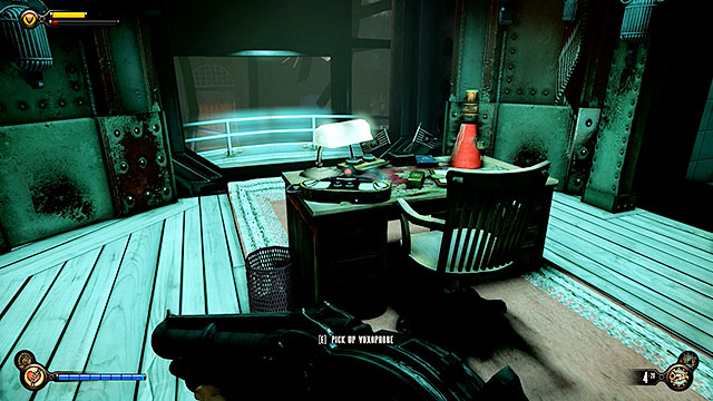 Explore a newly unlocked room and check the desk to find some silver, Voxophone #76 and Infusion #24 (last one in the game) - Go outside and find Comstocks flagship - Chapter 35 - Operating Theatre - BioShock: Infinite - Game Guide and Walkthrough