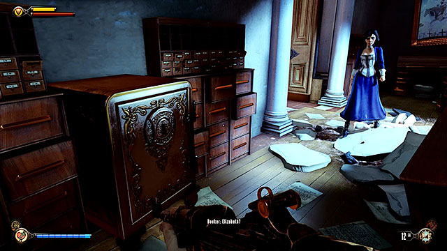 There is a safe in a room with a hole in the wall - Board Prophet Comstocks zeppelin - Chapter 36 - Hand of the Prophet - BioShock: Infinite - Game Guide and Walkthrough