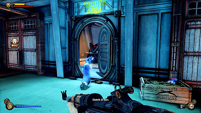 There is a locked gate in the corridor that links the left and the right side of the deck and it leads to Secure Area - Clear the hangar bay Sky-Line - Chapter 37 - Hangar Deck - BioShock: Infinite - Game Guide and Walkthrough