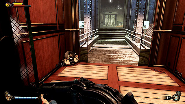 The Atrium - inside an elevator used to return to the security gate - Chapters 32-35 - Voxophones - BioShock: Infinite - Game Guide and Walkthrough