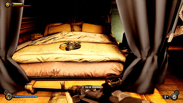 The Hand of the Prophet - on a bed inside Comstocks bedroom, above the command deck - Chapters 36-39 - Voxophones - BioShock: Infinite - Game Guide and Walkthrough