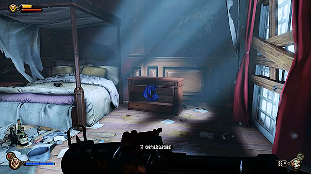 Gondola to Monument Island - behind a dresser found next to the bed in the abandoned apartment guarded by the police - Chapters 4-5 - Gear - BioShock: Infinite - Game Guide and Walkthrough