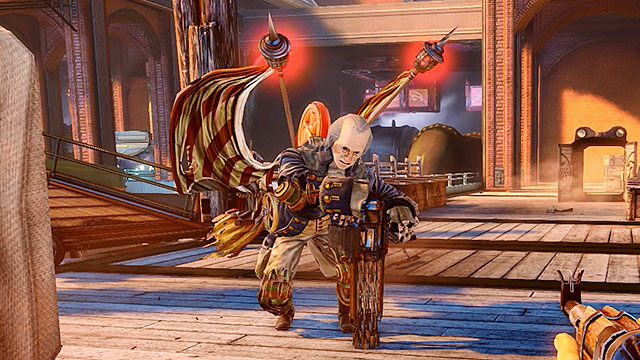 Motorized Patriots are human-like automatons and they carry very powerful Crank Guns - Powerful enemies - Enemies - BioShock: Infinite - Game Guide and Walkthrough