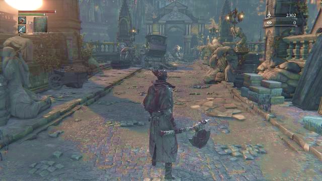 The first boss is located in the end of the bridge. - Central Yharnam - Sewers - Walkthrough - Bloodborne - Game Guide and Walkthrough