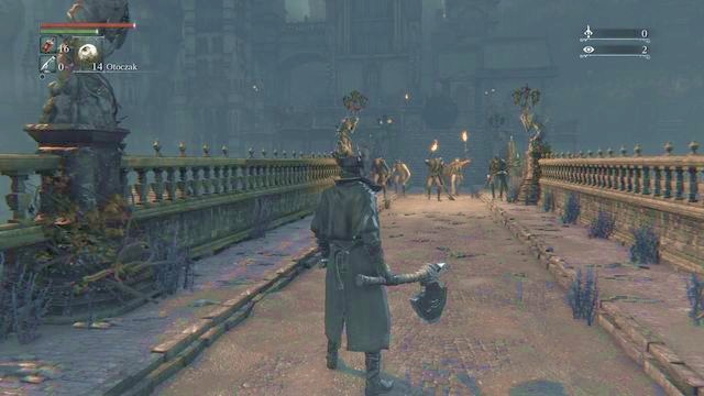 If you will exit the sewers you will see that the bridge is guarded by a group of enemies. You need to also watch out for the burning ball. - Central Yharnam - Sewers - Walkthrough - Bloodborne - Game Guide and Walkthrough