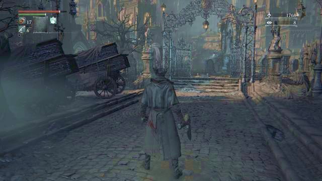 In front of the gate turn left. - Cathedral Ward - Central Square - Walkthrough - Bloodborne - Game Guide and Walkthrough