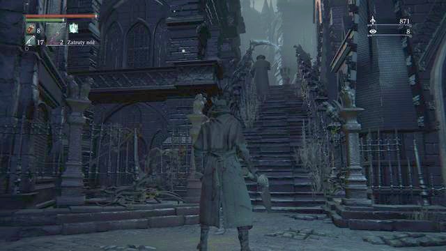 You may get to the main stairs from the side as well what will help you to strike one of the enemies from behind. - Cathedral Ward - Central Square - Walkthrough - Bloodborne - Game Guide and Walkthrough
