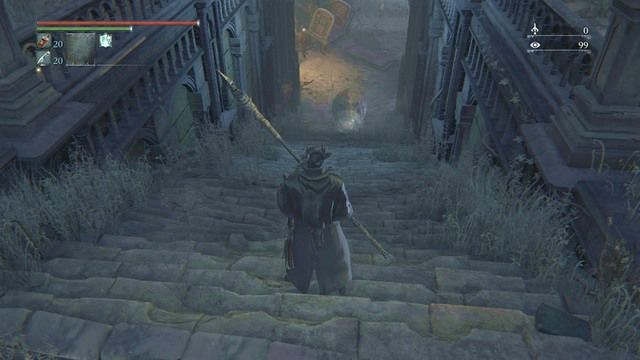 The pig on the stairs welcomes you with a charge. - Yahargul, The Unseen Village - Underground Jail - Walkthrough - Bloodborne - Game Guide and Walkthrough