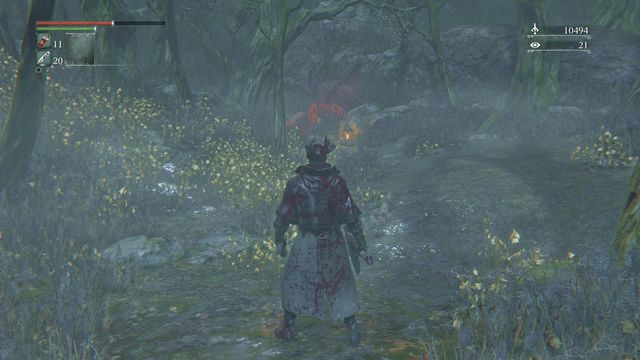 You will reach a place where you can see a red tombstone (screen) - Forbidden Woods - Walkthrough - Bloodborne - Game Guide and Walkthrough