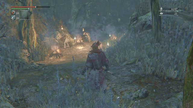 There are a lot of enemies around the bonfires. Watch out not to be burned, because a lot of Oil Urns will fly in your direction. - Forbidden Woods - Walkthrough - Bloodborne - Game Guide and Walkthrough