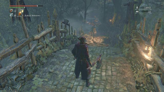 There is another enemy behind the bridge. Turn right and go up to unlock a shortcut. - Forbidden Woods - Walkthrough - Bloodborne - Game Guide and Walkthrough