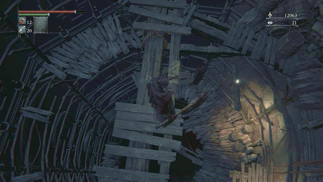 There is a spiral way leading down. Carefully jump from one platform to another. - Healing Church Workshop - Walkthrough - Bloodborne - Game Guide and Walkthrough