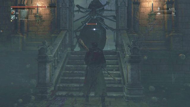 After entering another room be prepared to face a giant spider which will fall from the ceiling with few smaller ones - Nightmare of Mensis - Walkthrough - Bloodborne - Game Guide and Walkthrough
