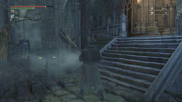 At the end you will find two elevator, the big door on the right lead to the boss. - Nightmare of Mensis - Walkthrough - Bloodborne - Game Guide and Walkthrough