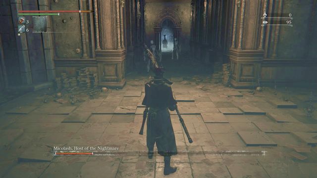 Corridor at the end of which you can easily hit the boss. - Micolash, Host of the Nightmare - Boss Fights - Bloodborne - Game Guide and Walkthrough