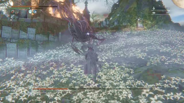 After the powerful AoE attack, you still have a moment to dash up to the boss and replenish some of your health. - Moon Presence - Boss Fights - Bloodborne - Game Guide and Walkthrough