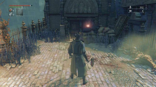 In front of the old ladys house, you find a baying dog. - Find a safe place - Side quests - Bloodborne - Game Guide and Walkthrough