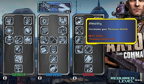 After spending your first skill point, you will gain access to skill trees - Skill trees - General hints - Borderlands 2 - Game Guide and Walkthrough