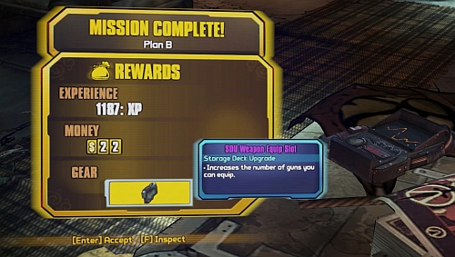 Finishing given missions (for example Plan B) unlocks further weapon slots - Upgrades - General hints - Borderlands 2 - Game Guide and Walkthrough
