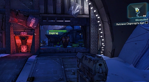 After picking up the weapon, wait for the Claptrap to open the next door in the southern part of the cave - My First Gun/Blindsided - Main missions - Borderlands 2 - Game Guide and Walkthrough