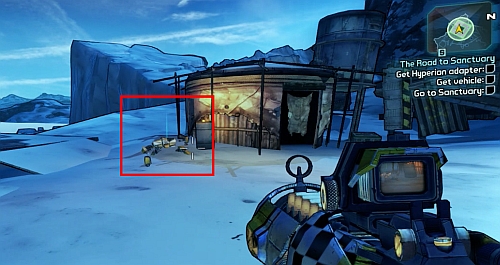 After eliminating the Bandits found inside, in the middle of the camp you should come across the Hyperion adapter - The Road to the Sanctuary - p. 1 - Main missions - Borderlands 2 - Game Guide and Walkthrough