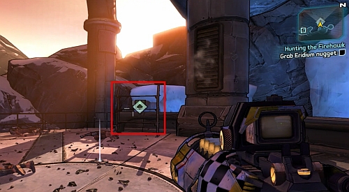 After eliminating the last enemy, Firehawk will ask you for another Eridium nugget, this time found in the western part of the room - Hunting the Firehawk - Main missions - Borderlands 2 - Game Guide and Walkthrough