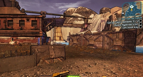 Climb up the ladder onto the roof of the building visible in the above screenshot, place both missile in their places and arm them - A Train to Catch - Main missions - Borderlands 2 - Game Guide and Walkthrough