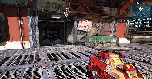 Now return to the entrance to The Slab King hideout [3] and go up the stairs on the left - The Once and Future Slab - Main missions - Borderlands 2 - Game Guide and Walkthrough