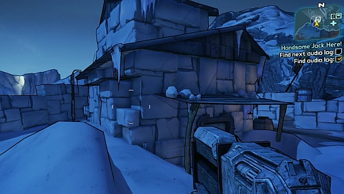The second Audio Log [3] can be found on the roof of a building which you can enter by using the ladder shown above, on the left side of the building - Handsome Jack Here! - Southern Shelf - Borderlands 2 - Game Guide and Walkthrough