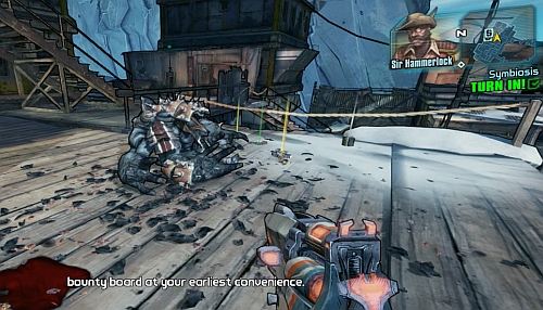 Kill the Bullymong and the Midget riding on it, take the items they drop and return to Hammerlock [1] to end the missions - Symbiosis - Southern Shelf - Borderlands 2 - Game Guide and Walkthrough
