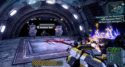 You will reach a room with the last gate and Assassin Rouf (killing him with a Shotgun will earn you more experience points) - Assassinate the Assassins - Sanctuary - Borderlands 2 - Game Guide and Walkthrough