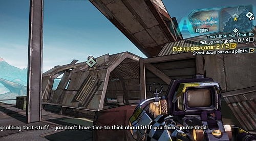 There you will have to collect four Volleyballs and two Gas cans - Too Close For Missiles - The Dust - Borderlands 2 - Game Guide and Walkthrough