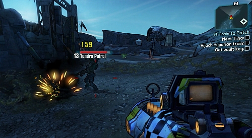 As you travel through Tundra Express, around the Bandit camp [1] you can come across the Tundra Patrol - No Hard Feelings - Tundra Express - Borderlands 2 - Game Guide and Walkthrough