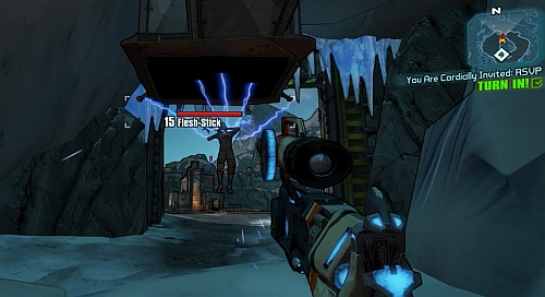 When you reach the cave, Flesh-Stick will be caught into a trap - You Are Cordially Invited: RSVP - Tundra Express - Borderlands 2 - Game Guide and Walkthrough