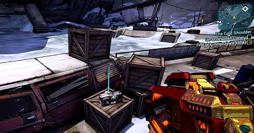 In the same area [3], behind the radio right behind the car wreck in which you found the last number there's another warehouse - The Cold Shoulder - Sanctuary part 2 - Borderlands 2 - Game Guide and Walkthrough