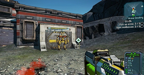 Beside mailbox 4 [5], exploding Robots will keep coming from behind the door - Arms Dealing - The Highlands - Borderlands 2 - Game Guide and Walkthrough