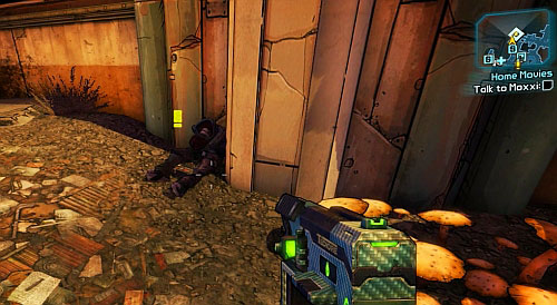 To the left from the entrance to Moxxi's place, you will see a dead NPC [1] from the above screenshot - The Bane - Sanctuary part 3 - Borderlands 2 - Game Guide and Walkthrough