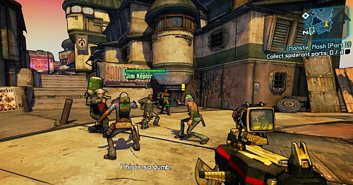 In front of Scooter's garage you will see four NPCs aiming at each other [1] - BFF's - Sanctuary part 3 - Borderlands 2 - Game Guide and Walkthrough