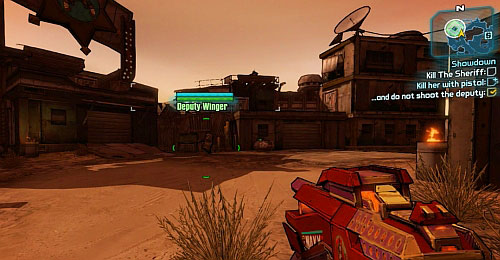 In order to gain additional experience, you would have to kill the Sheriff with a pistol and avoid shooting his Deputy shown in the above screenshot - Showdown - Lynchwood - Borderlands 2 - Game Guide and Walkthrough