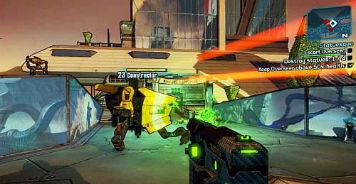 As you return to the first statue [2] the Overseer will start destroying it and you will once again be attacked by a big group of enemies - Statuesque - Opportunity - Borderlands 2 - Game Guide and Walkthrough