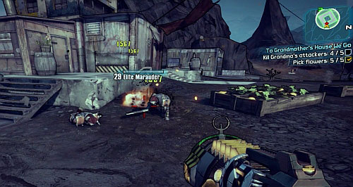 Reaching the house [2] will result in being attacked by a group of Bandits - To Grandmother's House We Go - Eridium Blight - Borderlands 2 - Game Guide and Walkthrough