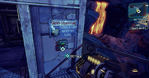 On the Board [1] you will find a rather untypical mission during which you have to kill yourself (or not) - Kill Yourself - Eridium Blight - Borderlands 2 - Game Guide and Walkthrough