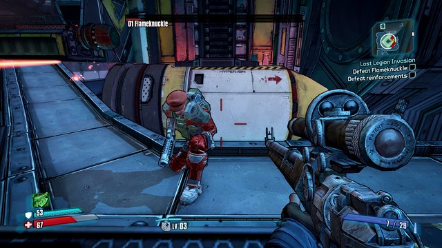 Flameknuckle is inside of his robot (with a half of his maximum health) - Lost Legion Invasion - Main missions - Borderlands: The Pre-Sequel! - Game Guide and Walkthrough