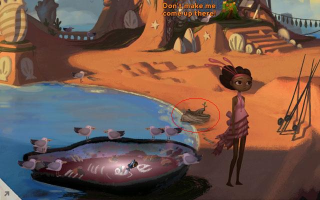 Use the smell of dead fish - Shellmound - Chapter 1 - Vella - Broken Age - Game Guide and Walkthrough