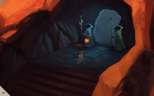 Give the fruit to the guards - Shellmound - Chapter 1 - Vella - Broken Age - Game Guide and Walkthrough