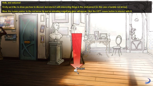 The instructions are displayed on the upper bar - Tutorial - Broken Sword: The Serpents Curse - Game Guide and Walkthrough