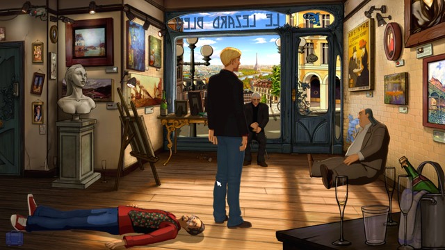 After the conversation, the Father sit down on a chair - George - Gallery I - Paris - Broken Sword: The Serpents Curse - Game Guide and Walkthrough